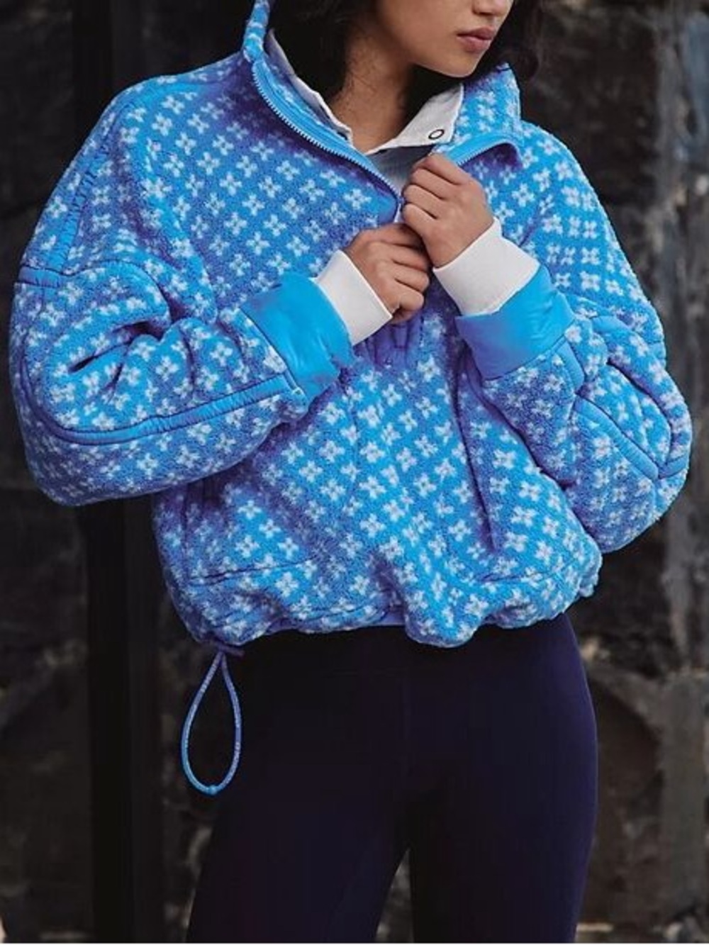 NWOT FREE PEOPLE FP MOVEMENT Mountain High Printed Half-Zip Fleece
